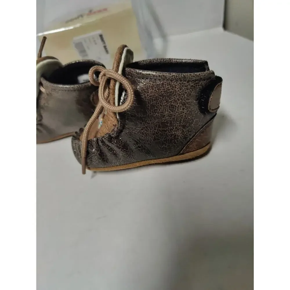 Baby Moccasins by Old West Brown Leather Shoes Toddler Size 1 Very Soft Sole.